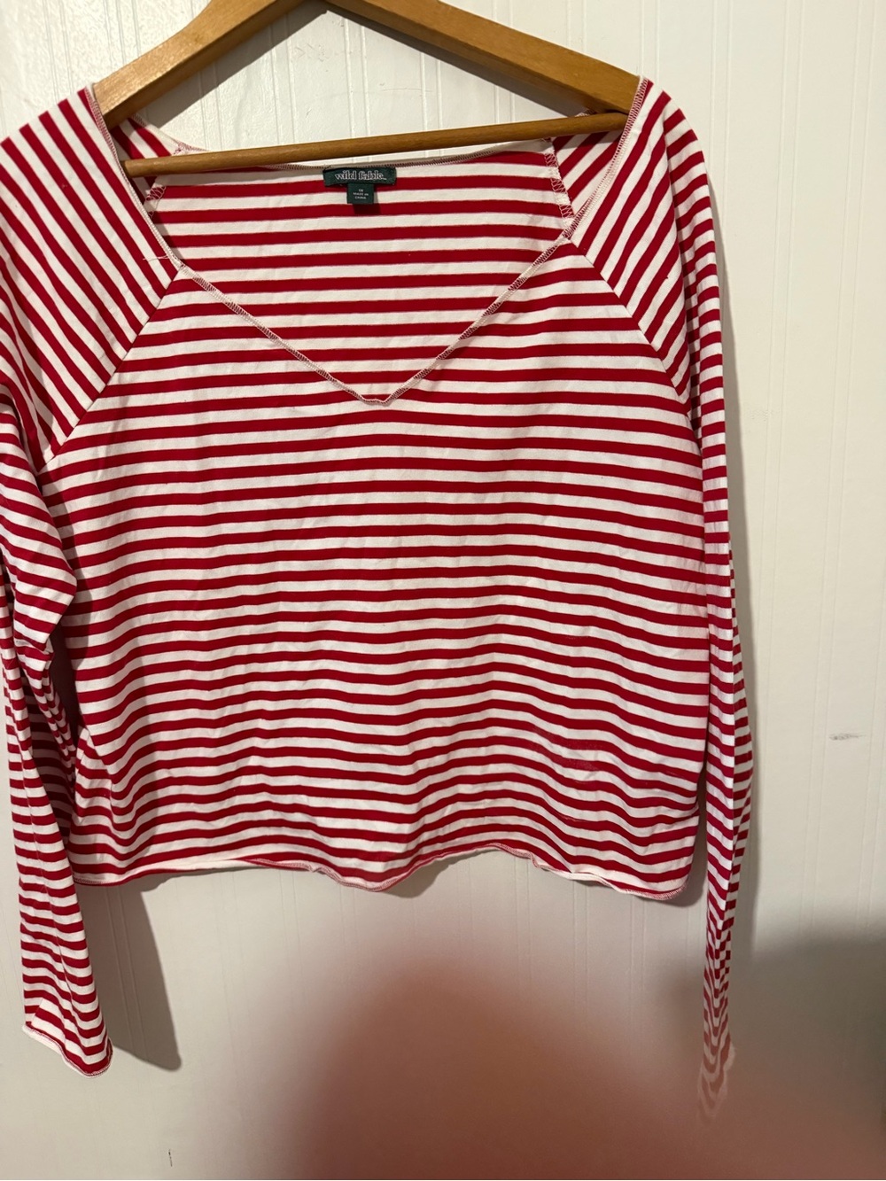 Wild Fable Red & White Striped V-Neck Long Sleeve Top 1X